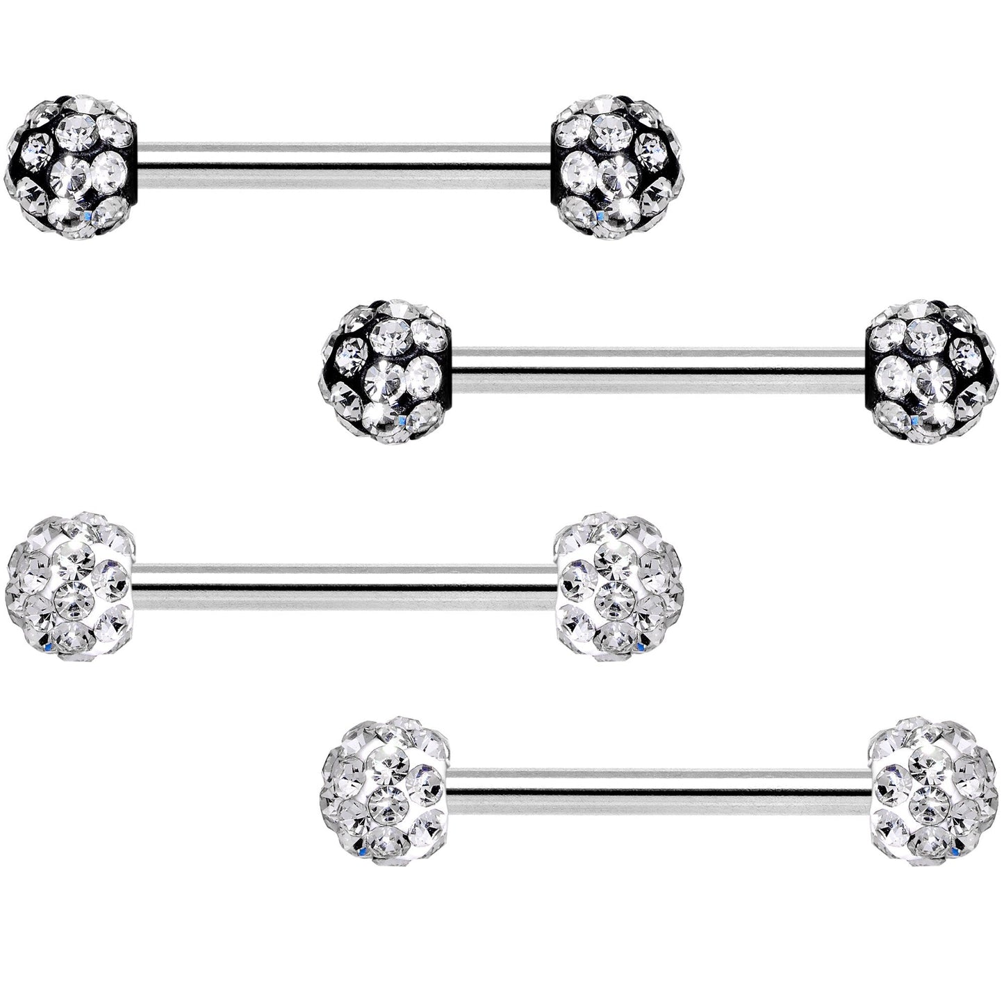 14G 9/16 Clear Gem Disco Ball Barbell Nipple Ring Set of 4