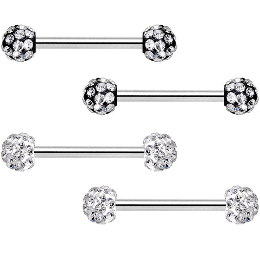 14G 9/16 Clear Gem Disco Ball Barbell Nipple Ring Set of 4
