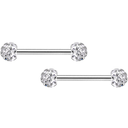 14G 9/16 Clear Gem Disco Ball Barbell Nipple Ring Set of 4