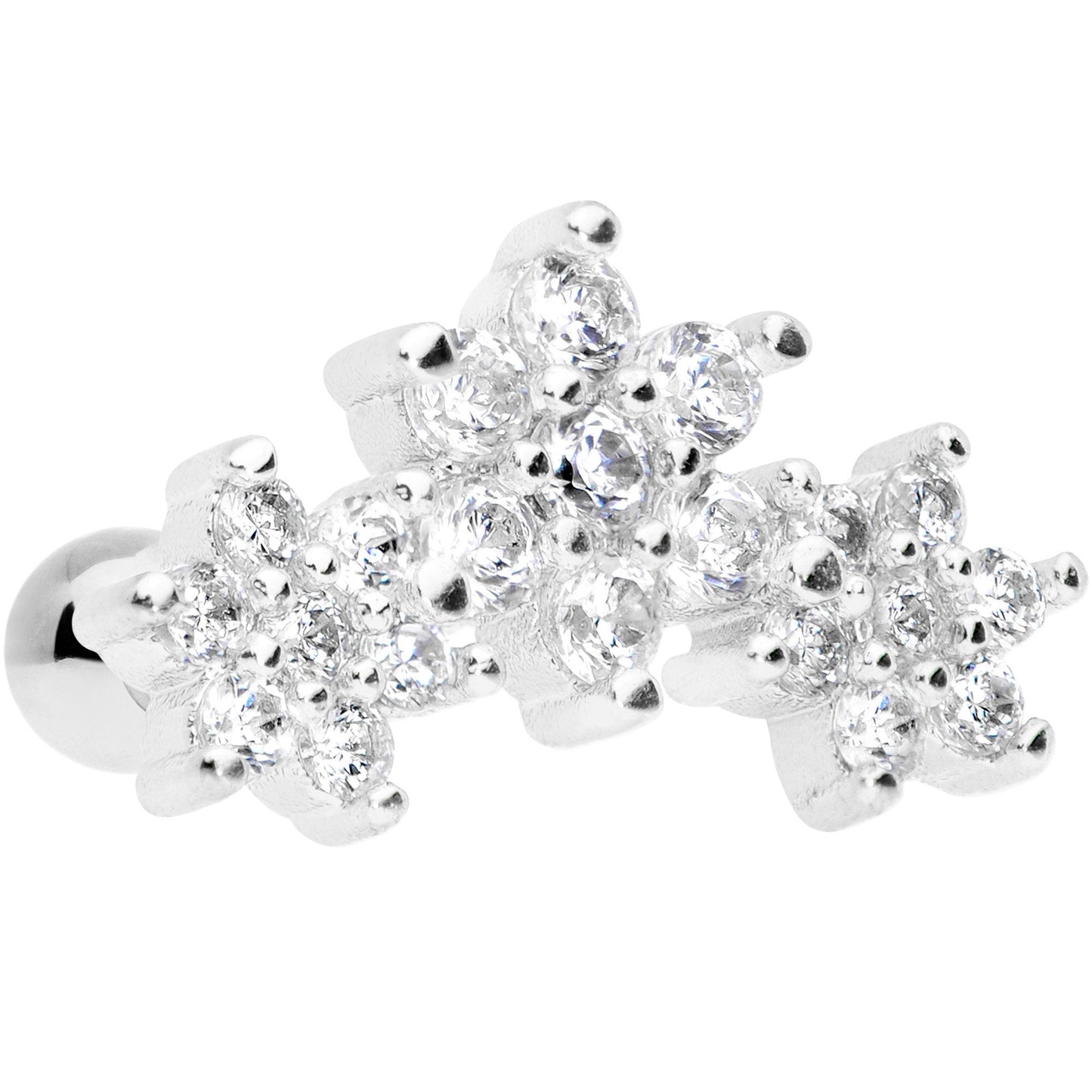 16G 5/16 Clear CZ Flowers Cartilage Tragus Earring