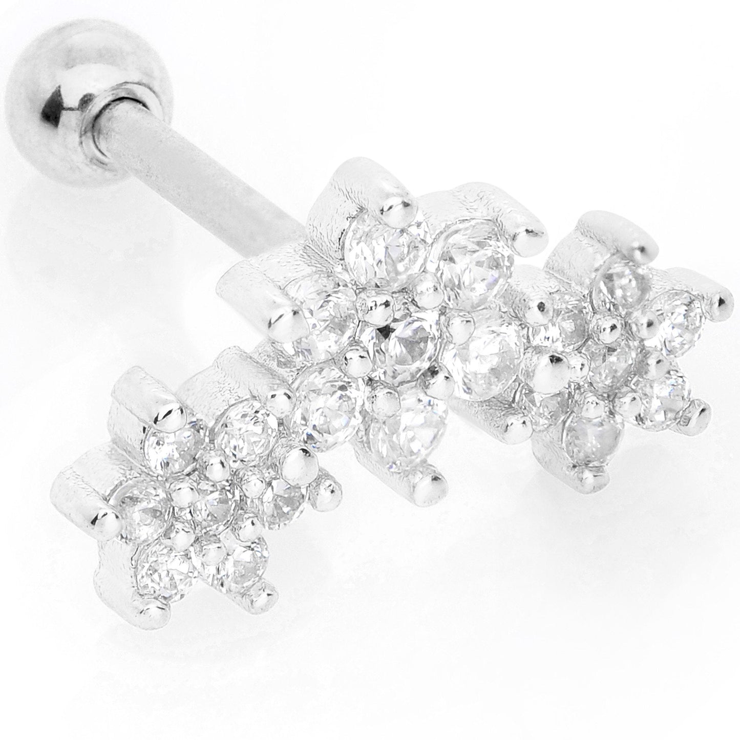 16G 5/16 Clear CZ Flowers Cartilage Tragus Earring