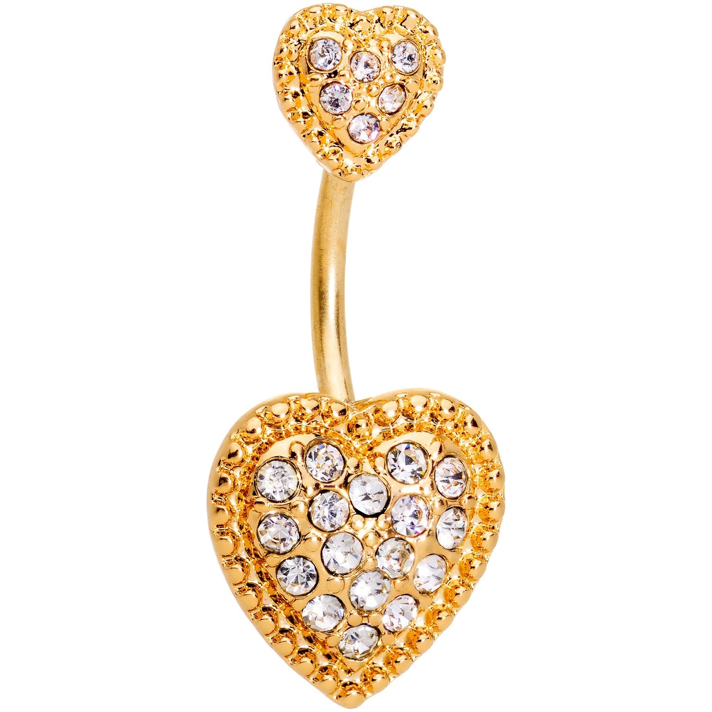 Clear CZ Gem Gold Tone Art Deco Heart Double Mount Belly Ring