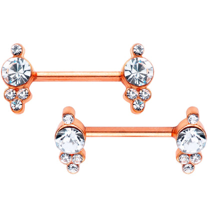 14G 9/16 Clear Gem Rose Gold Tone Circle Barbell Nipple Ring Set