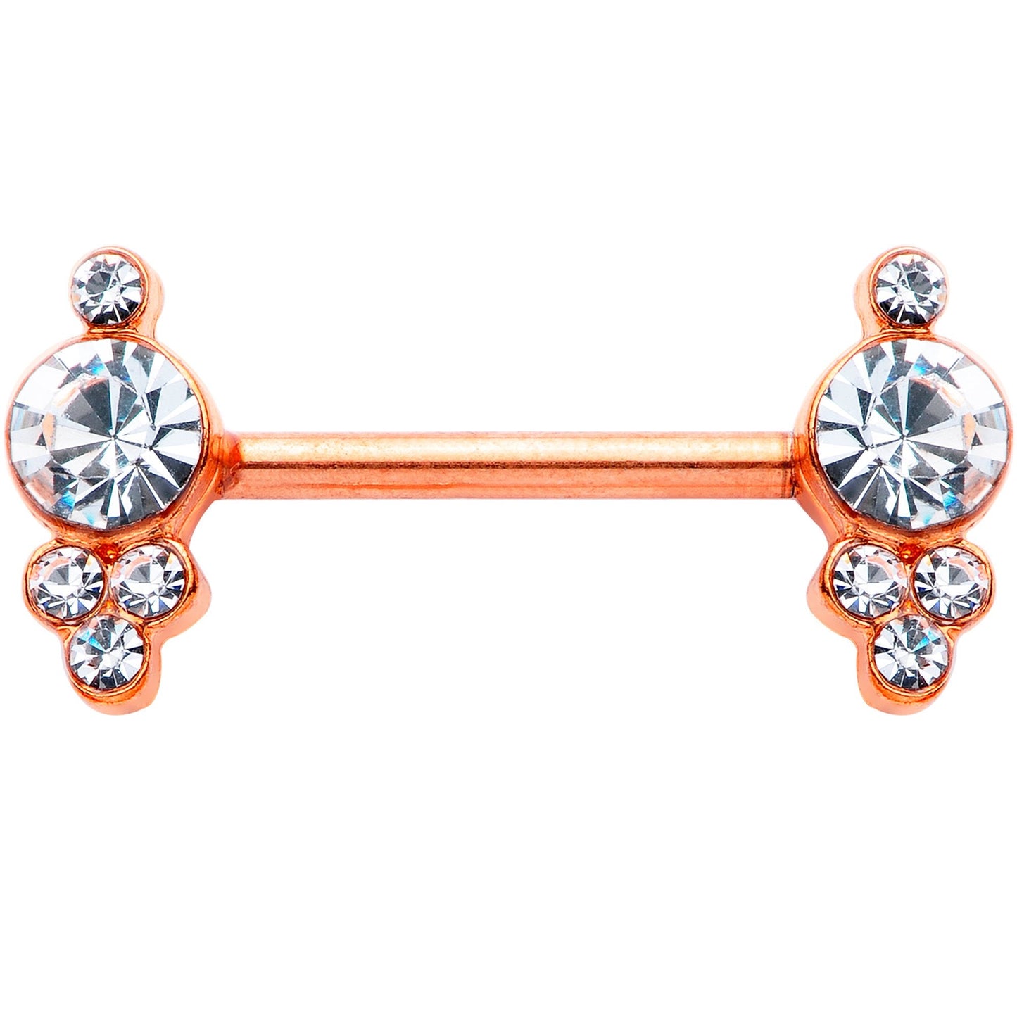 14G 9/16 Clear Gem Rose Gold Tone Circle Barbell Nipple Ring Set