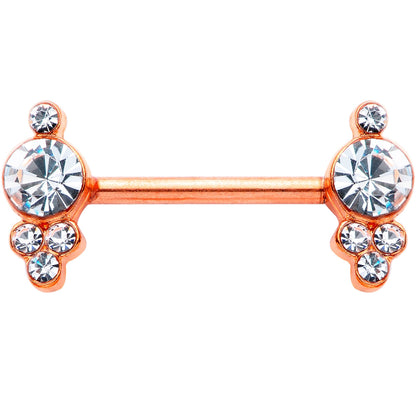 14G 9/16 Clear Gem Rose Gold Tone Circle Barbell Nipple Ring Set