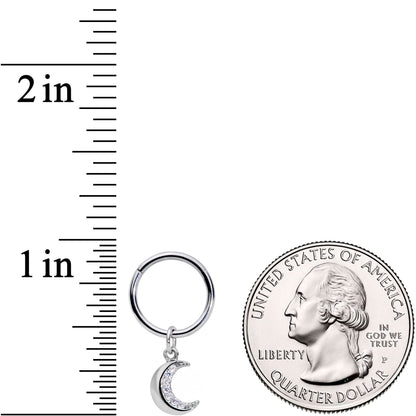 16G 3/8 Clear CZ Gem Crescent Moon Dangle Hinged Segment Ring