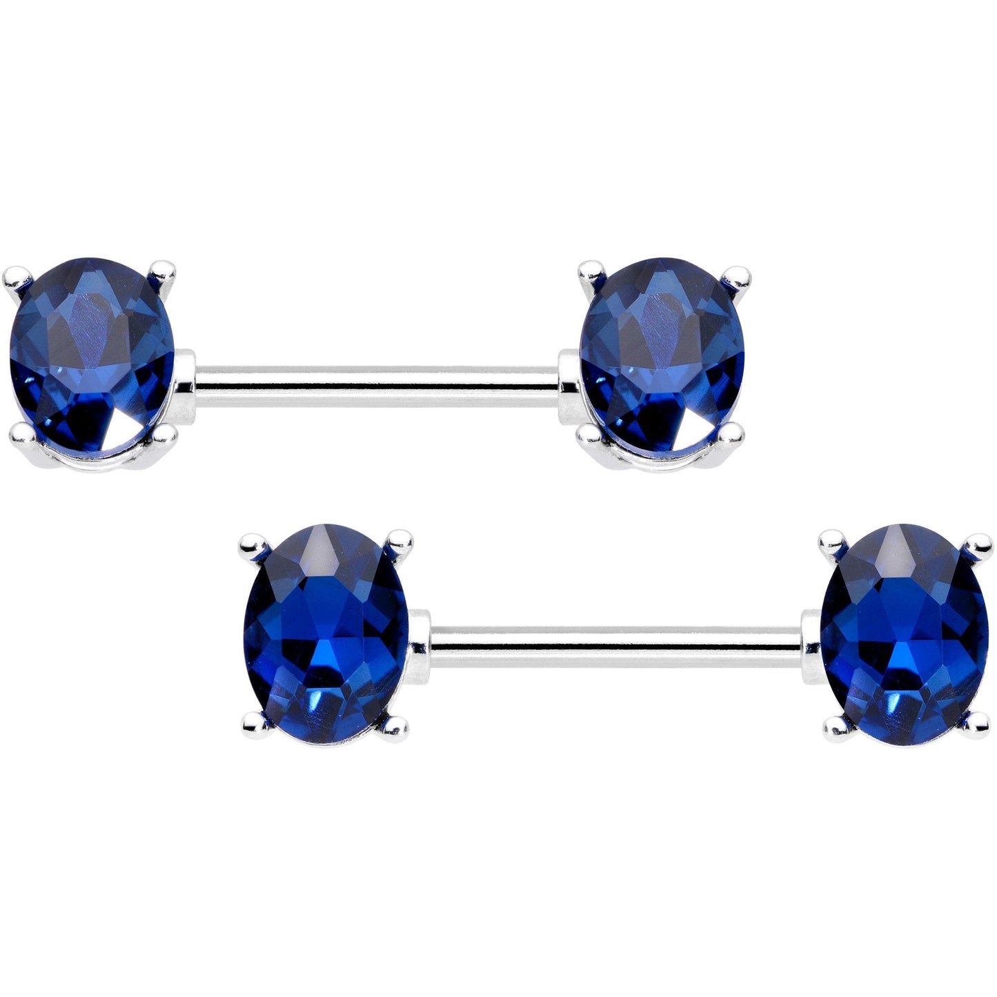 14G 9/16 Blue Gem Midnight Glamour Barbell Nipple Ring Set