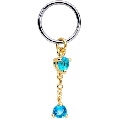 16G 3/8 Blue Cubic Zirconia Gem Chain Dangle Hinged Segment Ring