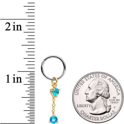 16G 3/8 Blue Cubic Zirconia Gem Chain Dangle Hinged Segment Ring