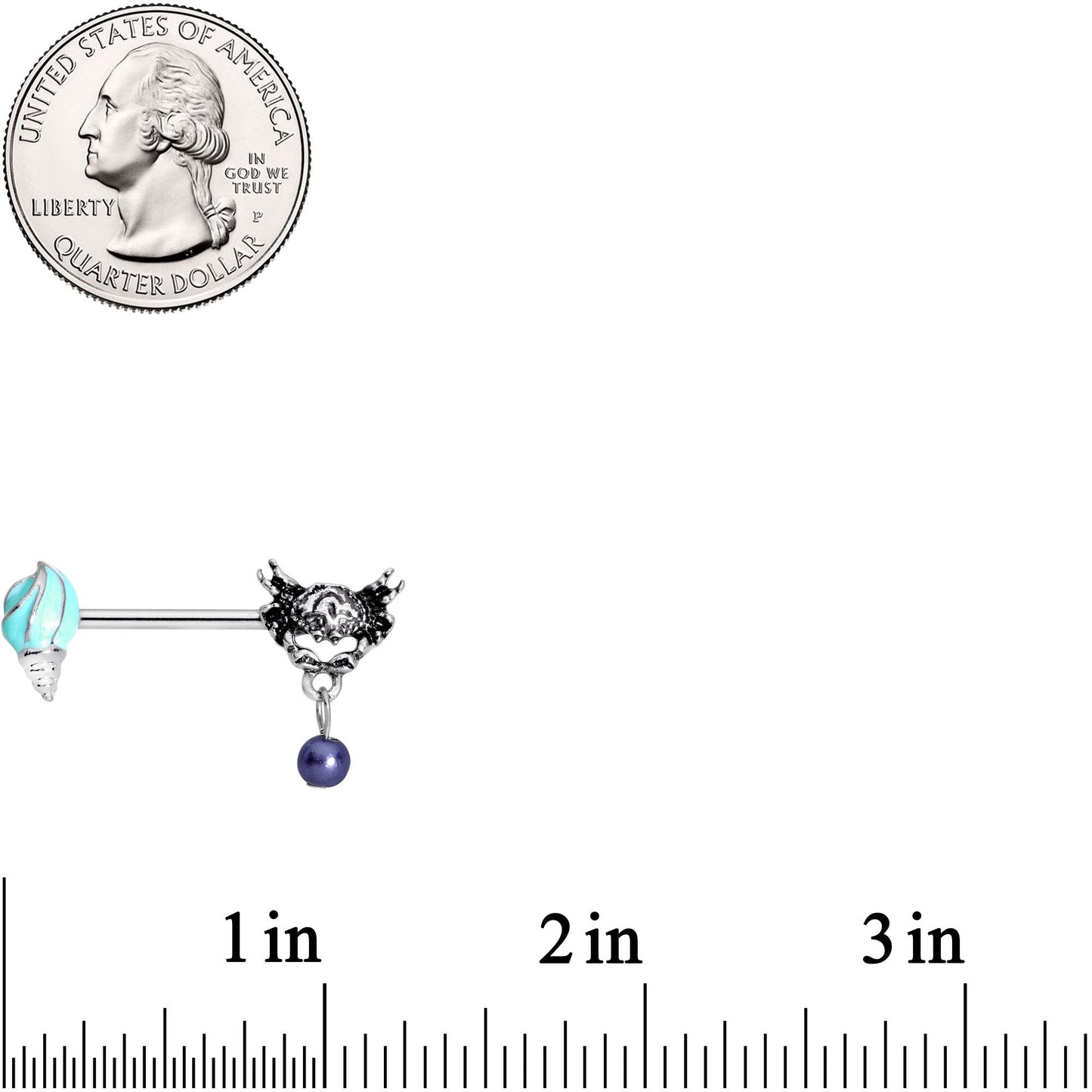 14G 9/16 Nautical Shell and Crab Dangle Barbell Nipple Ring Set