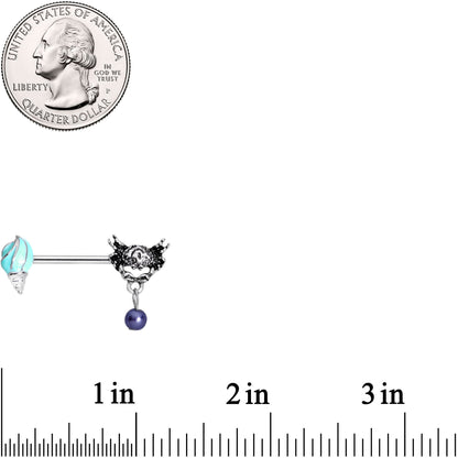 14G 9/16 Nautical Shell and Crab Dangle Barbell Nipple Ring Set