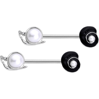 14G 9/16 Clear Gem White Orb Snail Shell Barbell Nipple Ring Set