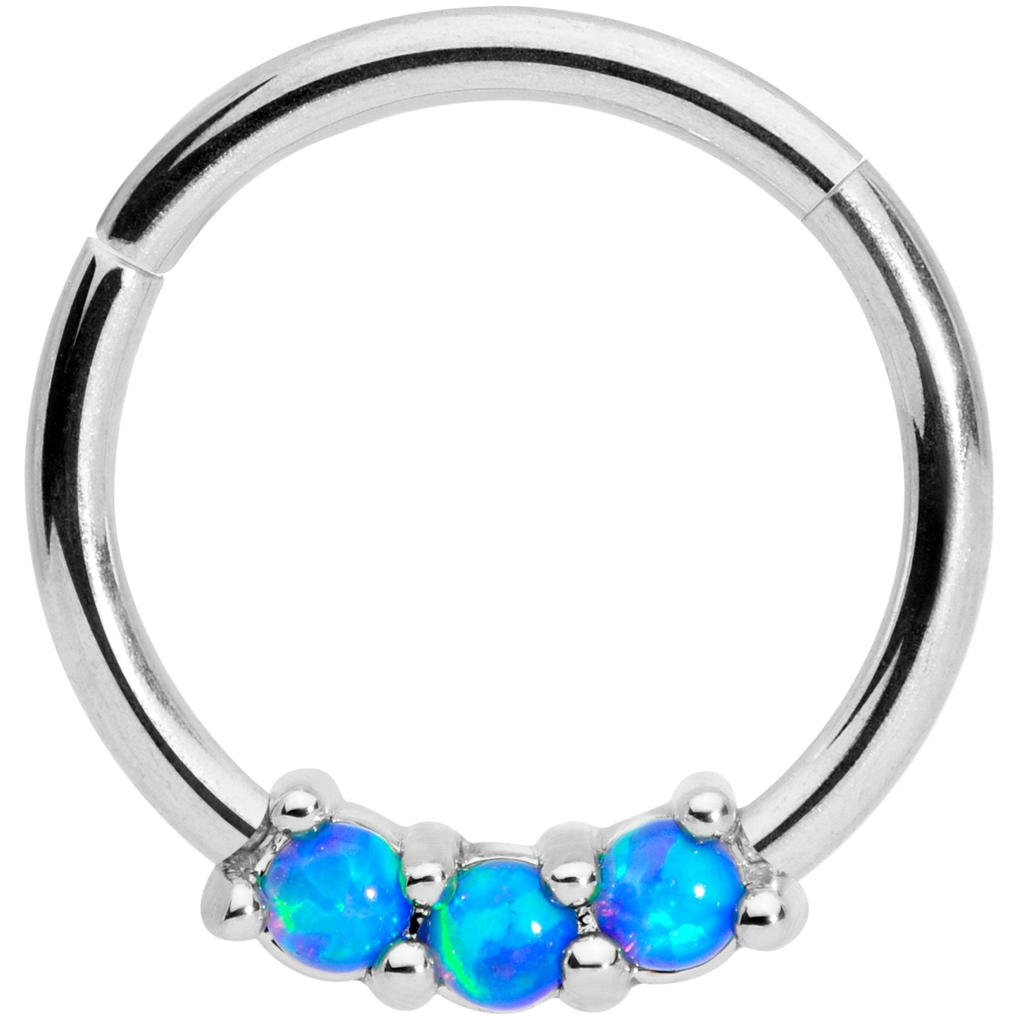 16G 3/8 Blue Synthetic Opal Hinged Segment Ring