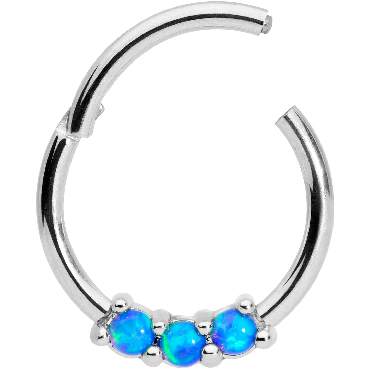 16G 3/8 Blue Synthetic Opal Hinged Segment Ring