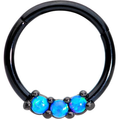 16G 3/8 Blue Synthetic Opal Black Hinged Segment Ring