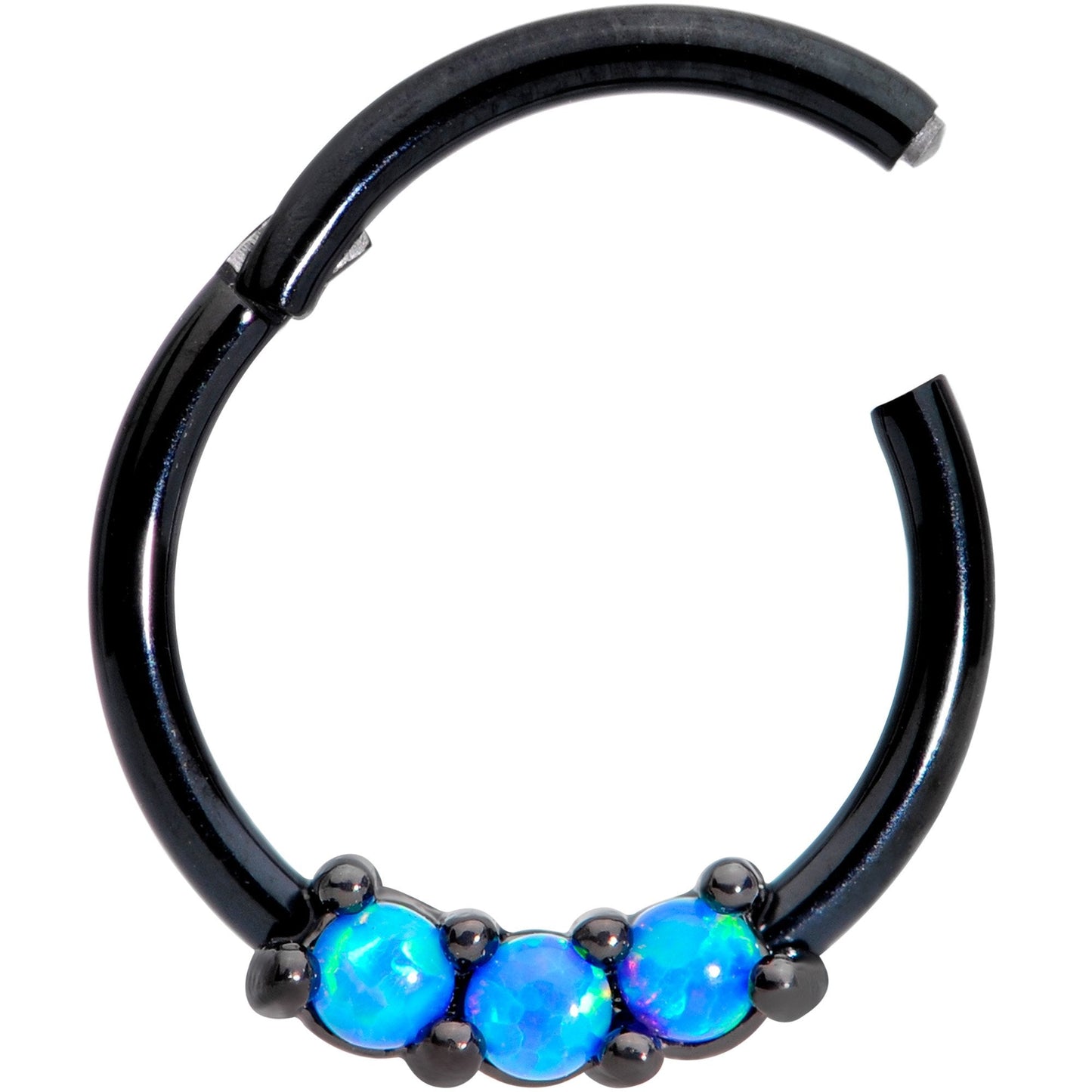 16G 3/8 Blue Synthetic Opal Black Hinged Segment Ring