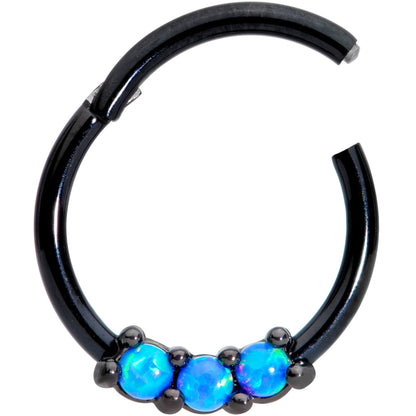 16G 3/8 Blue Synthetic Opal Black Hinged Segment Ring