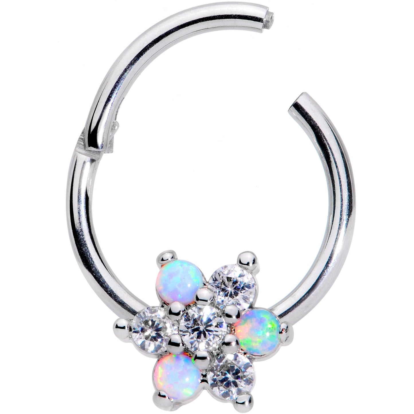 16G 3/8 White Synthetic Opal Snow Star Hinged Segment Ring