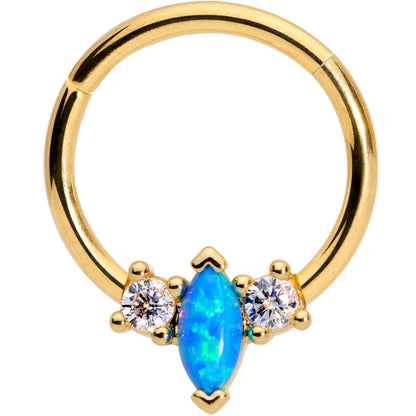 16G 3/8 Blue Synthetic Opal Glamour Gold Tone Hinged Segment Ring