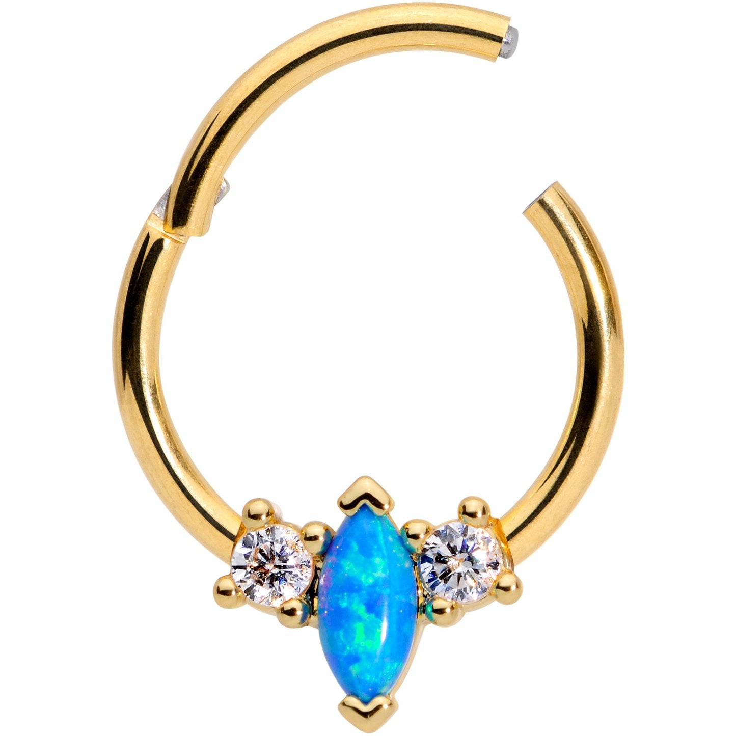 16G 3/8 Blue Synthetic Opal Glamour Gold Tone Hinged Segment Ring