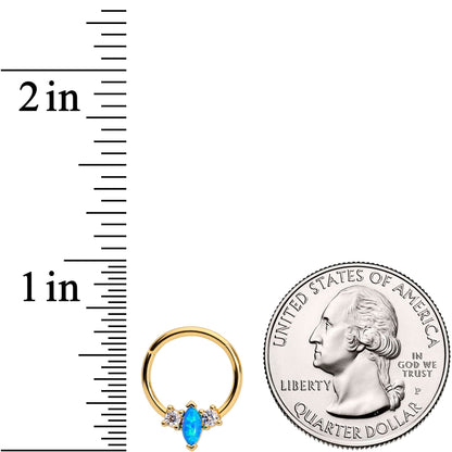 16G 3/8 Blue Synthetic Opal Glamour Gold Tone Hinged Segment Ring