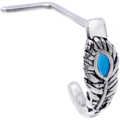 20G 1/4 Southwest Blue Feather Faux Hoop L Shaped Nose Hoop