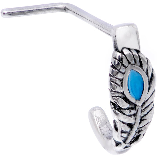 20G 1/4 Southwest Blue Feather Faux Hoop L Shaped Nose Hoop