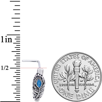 20G 1/4 Southwest Blue Feather Faux Hoop L Shaped Nose Hoop