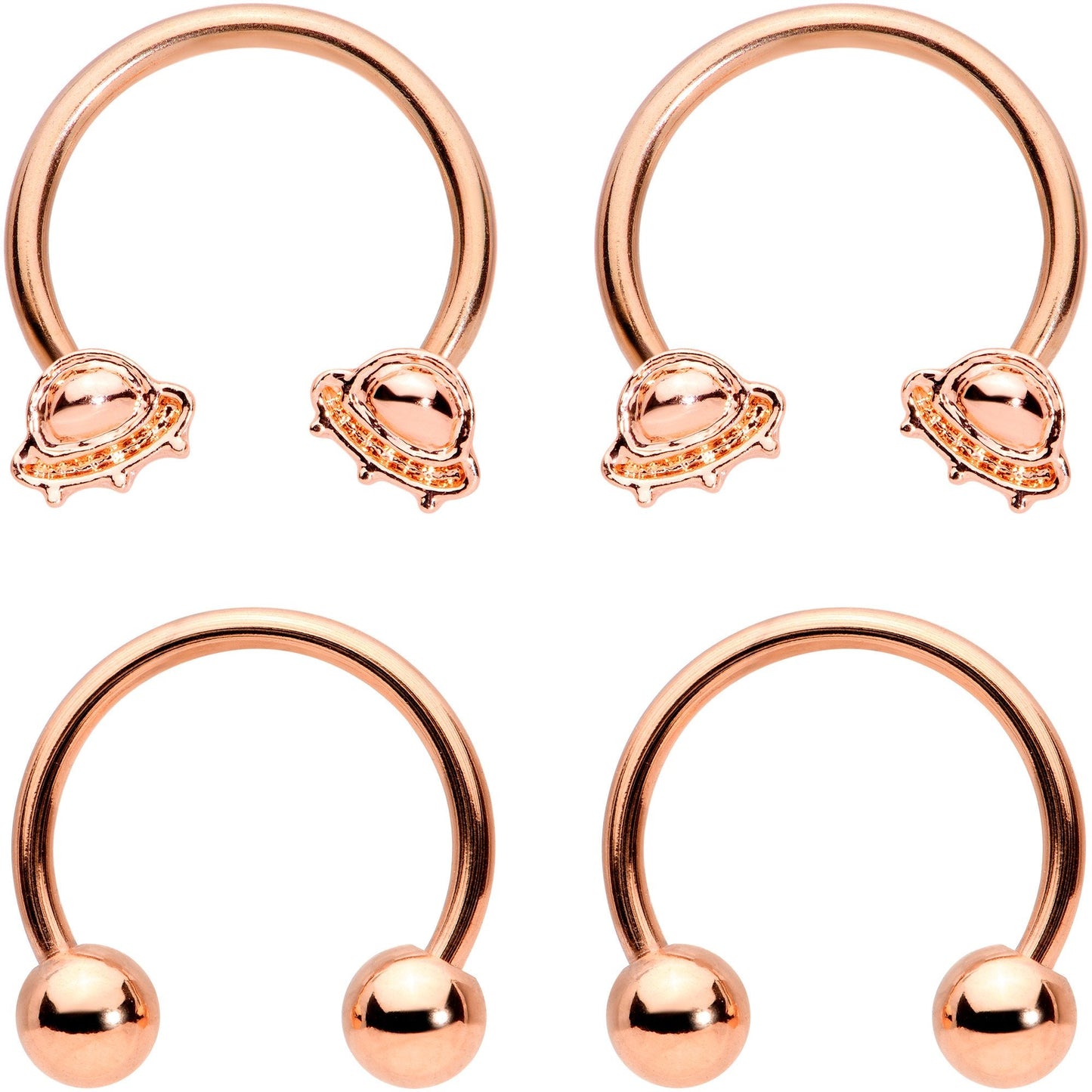 14G Rose Gold Tone Outer Space UFO Horseshoe Nipple Ring Set of 4