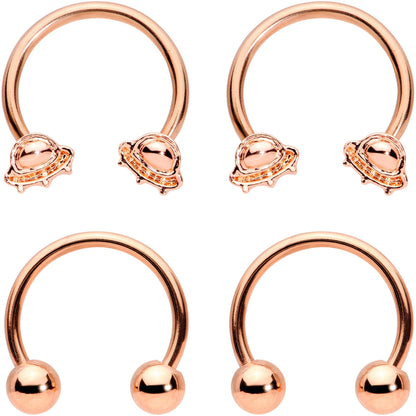14G Rose Gold Tone Outer Space UFO Horseshoe Nipple Ring Set of 4