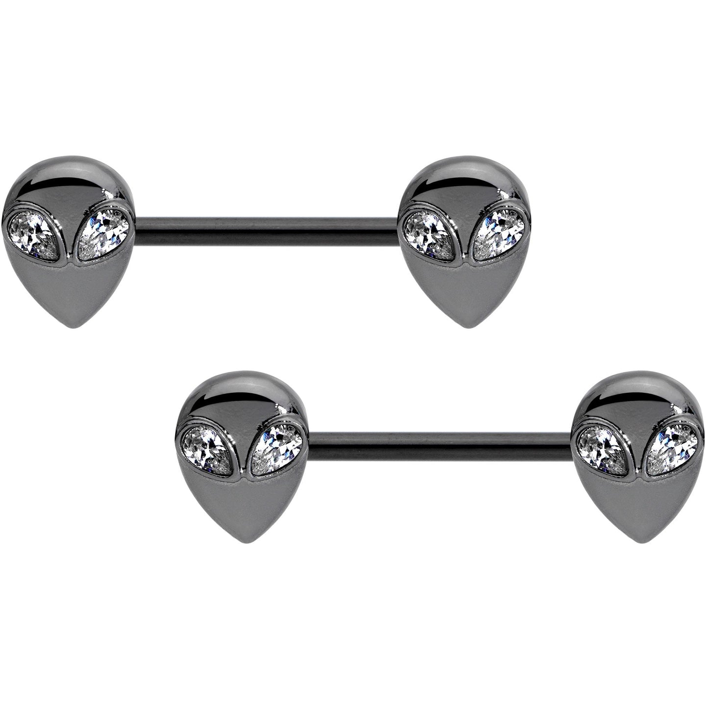 14G 9/16 Clear Gem Black Alien Invader Barbell Nipple Ring Set