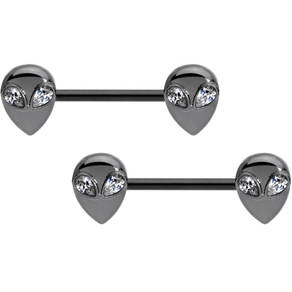 14G 9/16 Clear Gem Black Alien Invader Barbell Nipple Ring Set