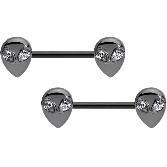 14G 9/16 Clear Gem Black Alien Invader Barbell Nipple Ring Set