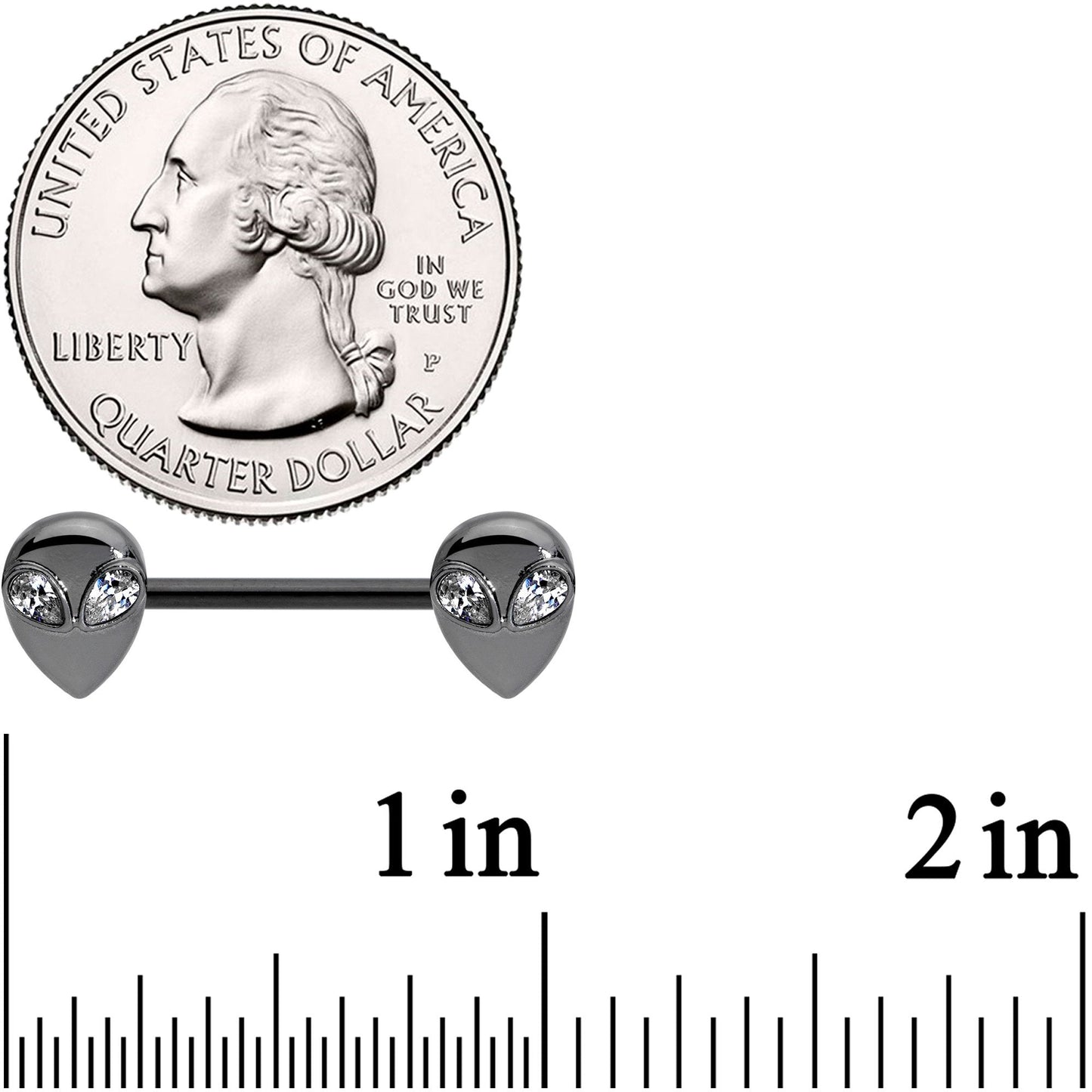 14G 9/16 Clear Gem Black Alien Invader Barbell Nipple Ring Set