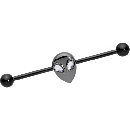 14G Clear Gem Black Alien Invader Industrial Barbell 38mm