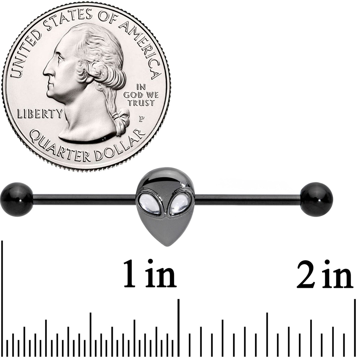 14G Clear Gem Black Alien Invader Industrial Barbell 38mm