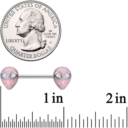 14G 9/16 White Faux Opal Alien Invader Barbell Nipple Ring Set