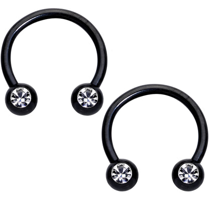 14G Clear Gem Heart Black Horseshoe Barbell Nipple Ring  Set
