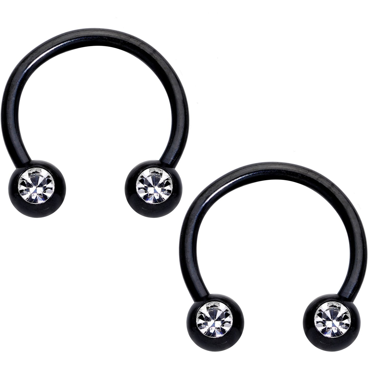 14G 5/8 1/2 Clear Gem Black Horseshoe Barbell Nipple Ring Set
