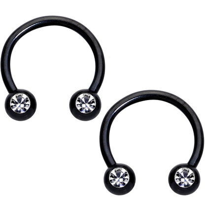 14G 5/8 1/2 Clear Gem Black Horseshoe Barbell Nipple Ring Set