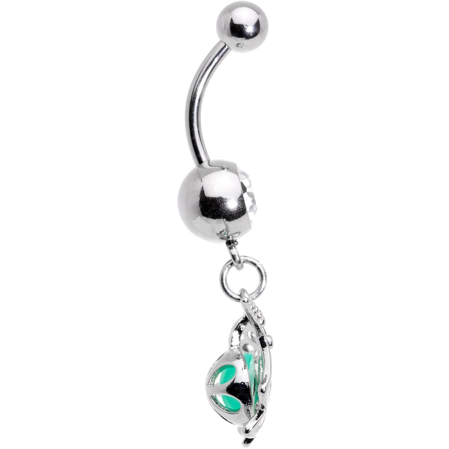 Clear Gem Glow Orb Unicorn Dangle Belly Ring