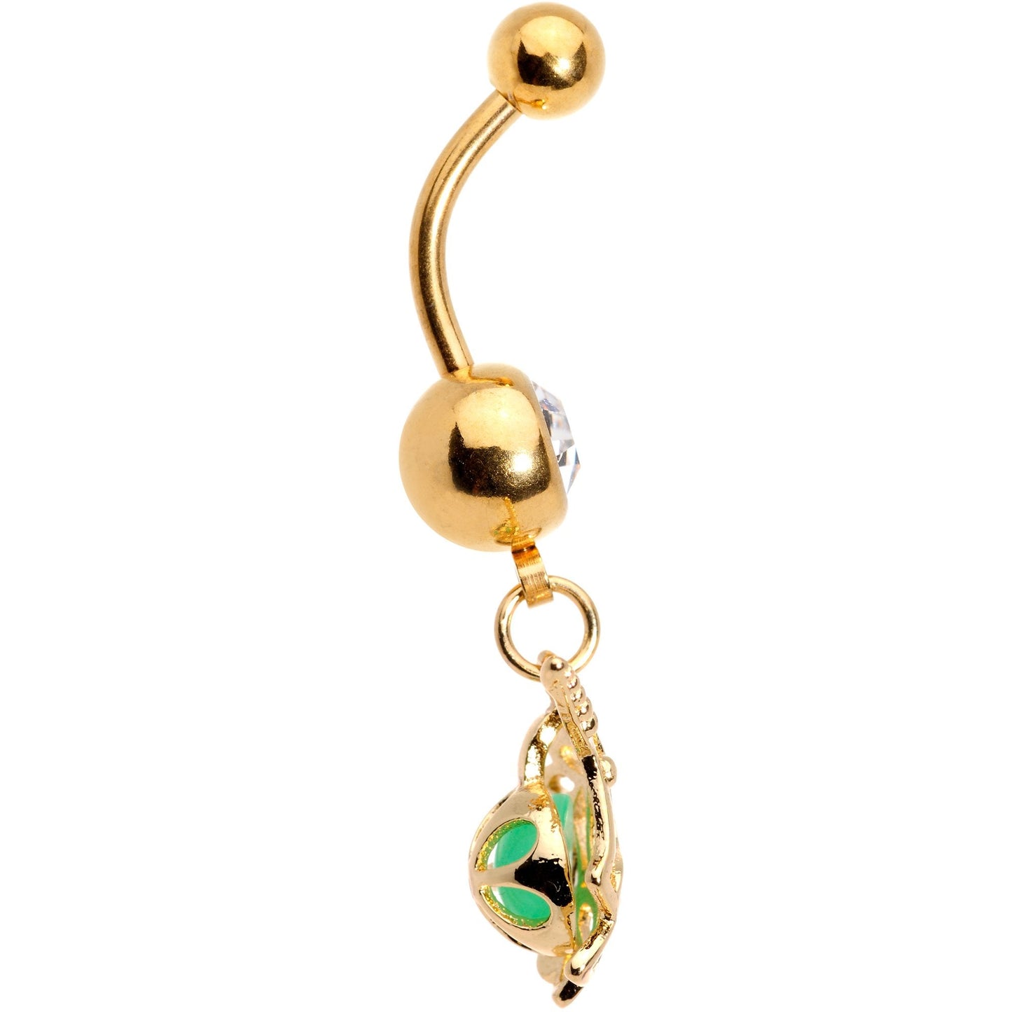 Clear Gem Gold Tone Glow Orb Unicorn Dangle Belly Ring