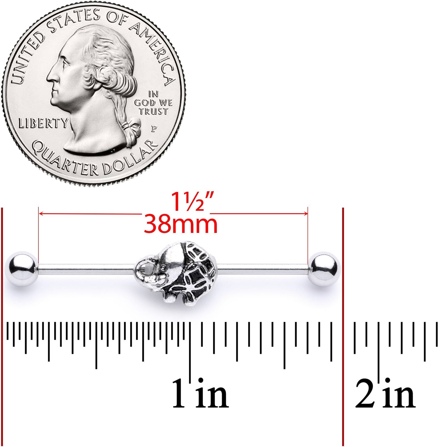 14G Whimsical Round Elephant Industrial Barbell 38mm