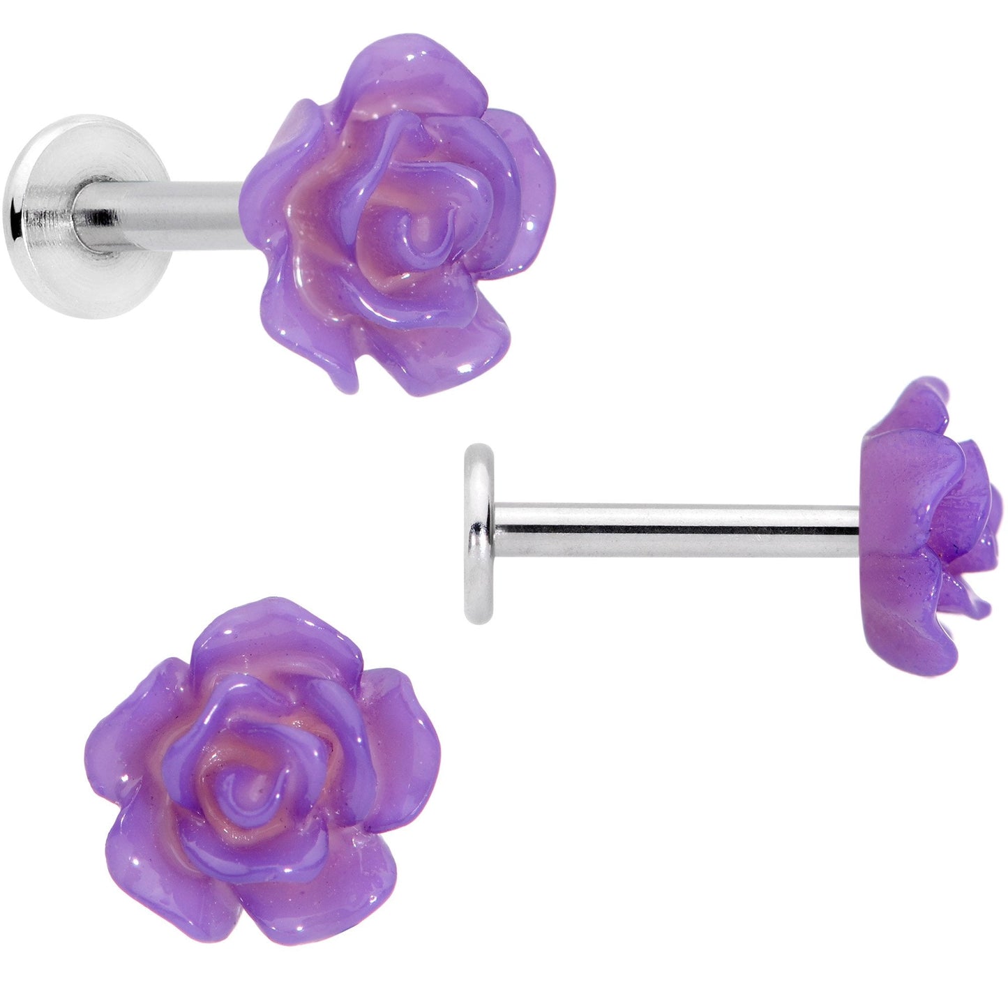 16G 1/4 Purple Gem Rose Flower Labret Monroe Tragus Set of 4