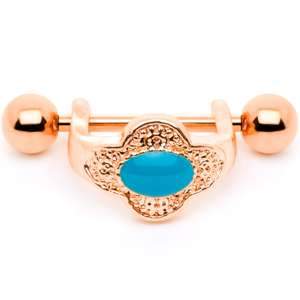 16G 1/2 Faux Turquoise Rose Gold Tone Flower Cartilage Cuff