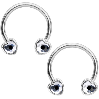 14G 9/16 Clear Gem Heart Horseshoe Nipple Ring Set