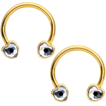 14G 9/16 Clear Gem Gold Tone Heart Horseshoe Nipple Ring Set