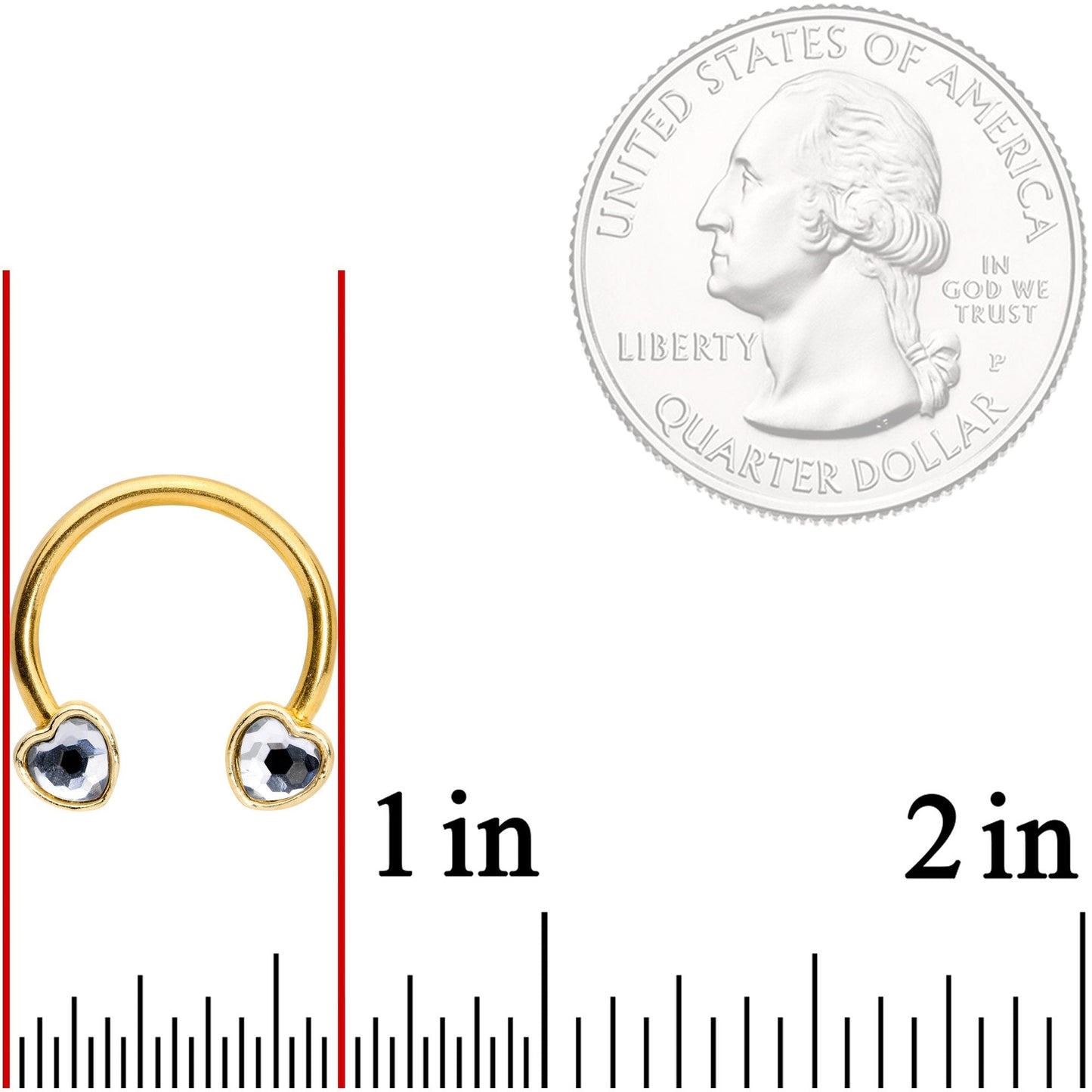 14G 9/16 Clear Gem Gold Tone Heart Horseshoe Nipple Ring Set