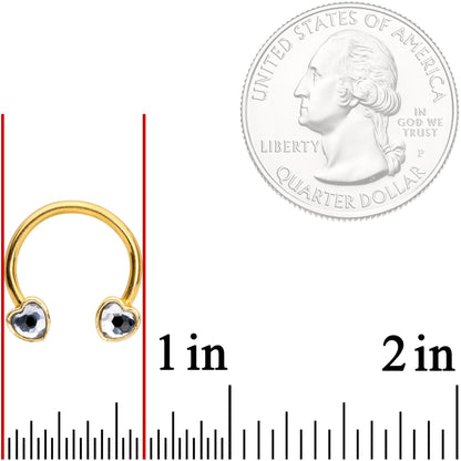 14G 9/16 Clear Gem Gold Tone Heart Horseshoe Nipple Ring Set