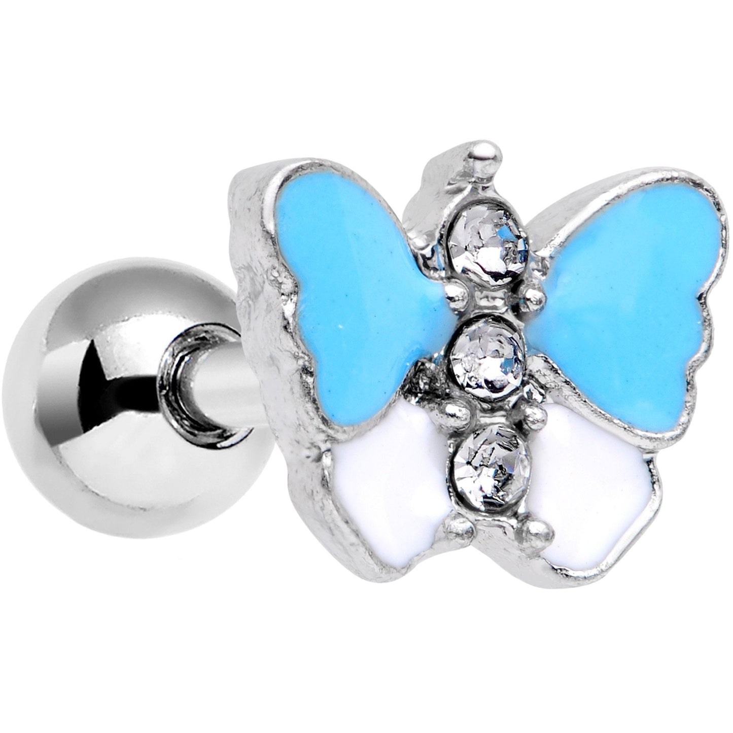 16G 1/4 Clear Gem Blue White Butterfly Cartilage Tragus Earring